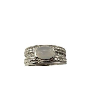 Vintage 18 Karat White Gold Moonstone and Diamond Ring Size 7.75 #10670